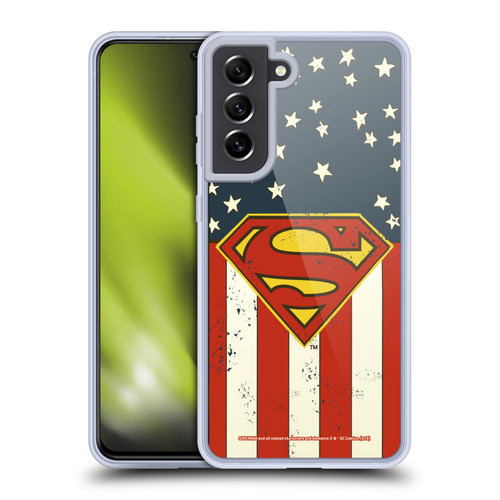 Superman DC Comics Logos U.S. Flag Soft Gel Case for Samsung Galaxy S21 FE 5G & MagSafe