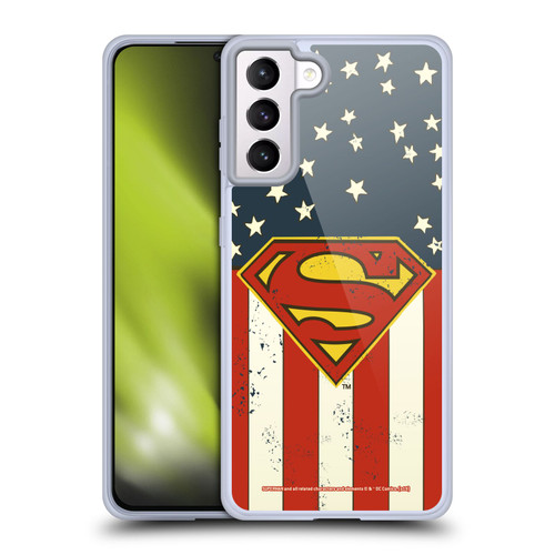 Superman DC Comics Logos U.S. Flag Soft Gel Case for Samsung Galaxy S21+ 5G & MagSafe