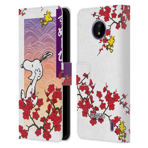 Peanuts Oriental Snoopy Cherry Blossoms 2 Leather Book Wallet Case Cover For Nokia C10 / C20