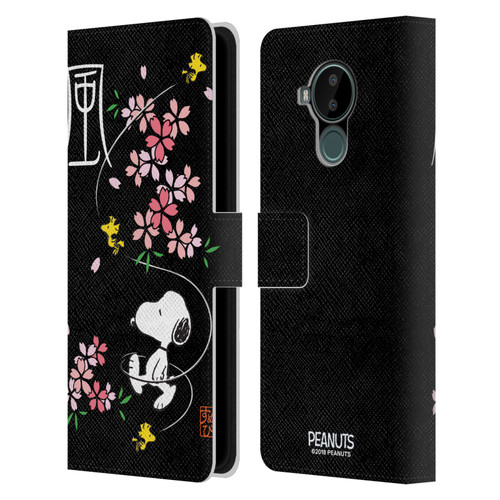 Peanuts Oriental Snoopy Cherry Blossoms Leather Book Wallet Case Cover For Nokia C30