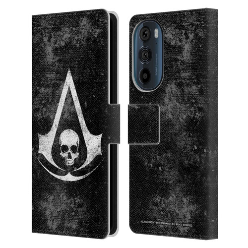Assassin's Creed Black Flag Logos Grunge Leather Book Wallet Case Cover For Motorola Edge 30