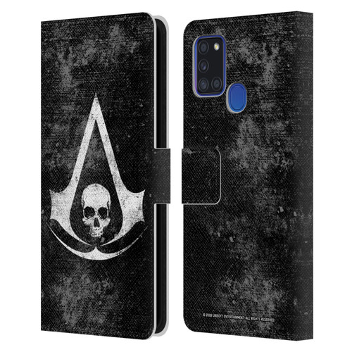 Assassin's Creed Black Flag Logos Grunge Leather Book Wallet Case Cover For Samsung Galaxy A21s (2020)