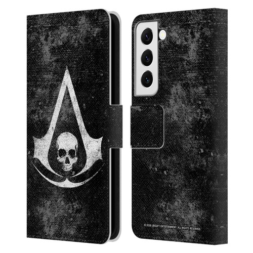 Assassin's Creed Black Flag Logos Grunge Leather Book Wallet Case Cover For Samsung Galaxy S22 5G