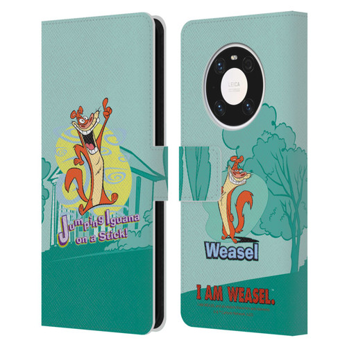 I Am Weasel. Graphics Jumping Iguana On A Stick Leather Book Wallet Case Cover For Huawei Mate 40 Pro 5G