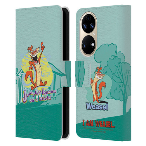 I Am Weasel. Graphics Jumping Iguana On A Stick Leather Book Wallet Case Cover For Huawei P50