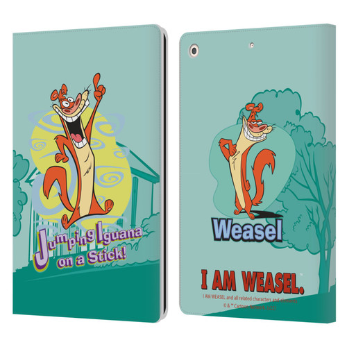 I Am Weasel. Graphics Jumping Iguana On A Stick Leather Book Wallet Case Cover For Apple iPad 10.2 2019/2020/2021