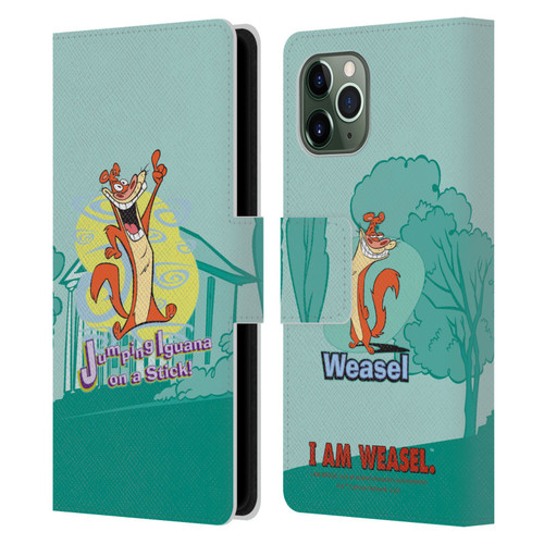 I Am Weasel. Graphics Jumping Iguana On A Stick Leather Book Wallet Case Cover For Apple iPhone 11 Pro