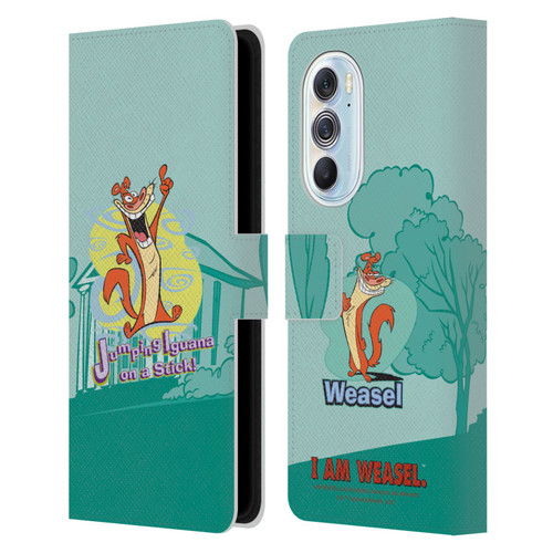 I Am Weasel. Graphics Jumping Iguana On A Stick Leather Book Wallet Case Cover For Motorola Edge X30