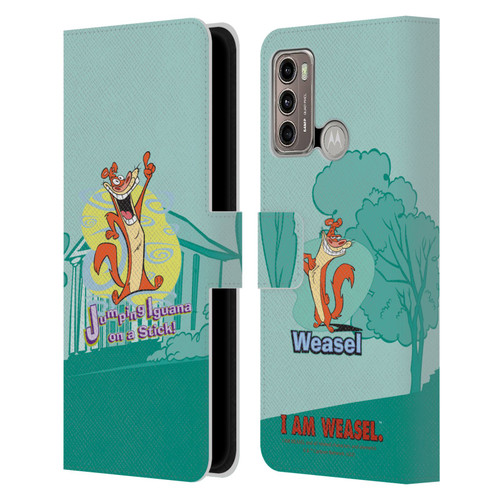 I Am Weasel. Graphics Jumping Iguana On A Stick Leather Book Wallet Case Cover For Motorola Moto G60 / Moto G40 Fusion