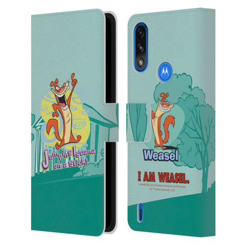 I Am Weasel. Graphics Jumping Iguana On A Stick Leather Book Wallet Case Cover For Motorola Moto E7 Power / Moto E7i Power