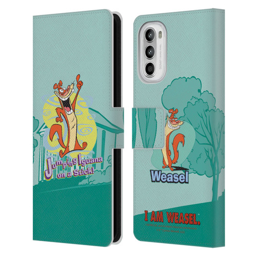 I Am Weasel. Graphics Jumping Iguana On A Stick Leather Book Wallet Case Cover For Motorola Moto G52