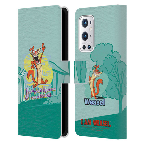 I Am Weasel. Graphics Jumping Iguana On A Stick Leather Book Wallet Case Cover For OnePlus 9 Pro