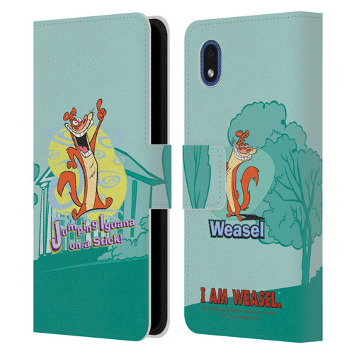 I Am Weasel. Graphics Jumping Iguana On A Stick Leather Book Wallet Case Cover For Samsung Galaxy A01 Core (2020)