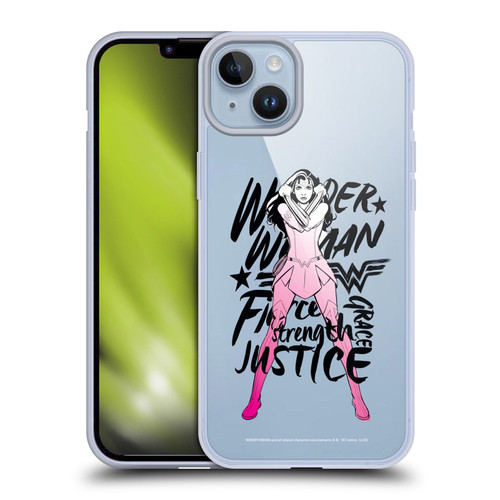 Wonder Woman DC Comics Graphic Arts Typography Soft Gel Case for Apple iPhone 14 Plus & MagSafe
