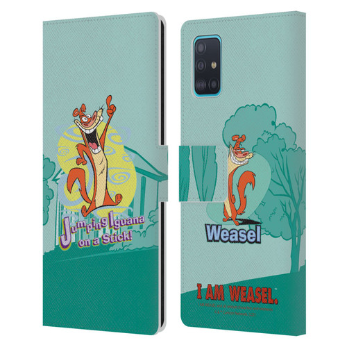 I Am Weasel. Graphics Jumping Iguana On A Stick Leather Book Wallet Case Cover For Samsung Galaxy A51 (2019)