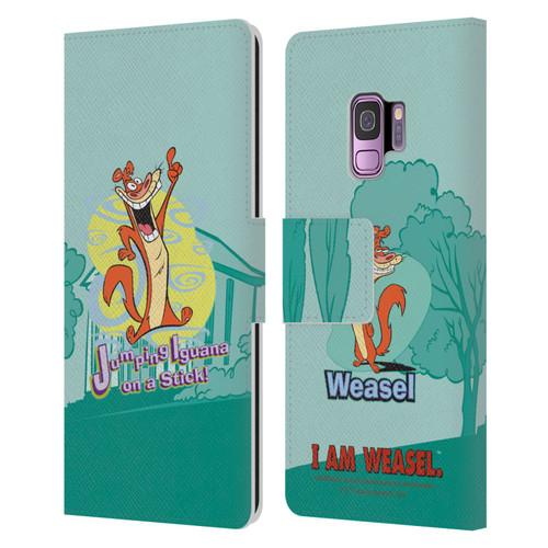 I Am Weasel. Graphics Jumping Iguana On A Stick Leather Book Wallet Case Cover For Samsung Galaxy S9