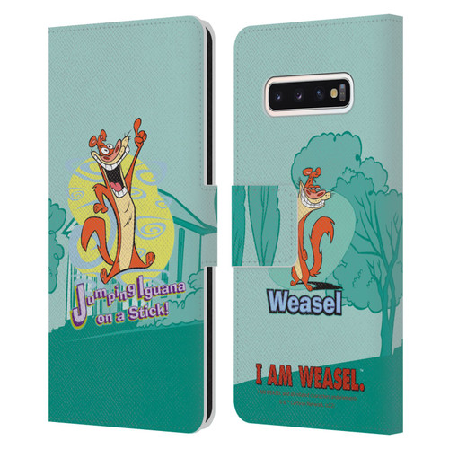 I Am Weasel. Graphics Jumping Iguana On A Stick Leather Book Wallet Case Cover For Samsung Galaxy S10