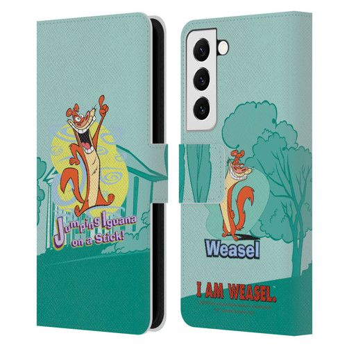I Am Weasel. Graphics Jumping Iguana On A Stick Leather Book Wallet Case Cover For Samsung Galaxy S22 5G