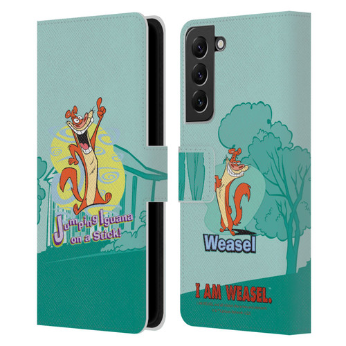 I Am Weasel. Graphics Jumping Iguana On A Stick Leather Book Wallet Case Cover For Samsung Galaxy S22+ 5G
