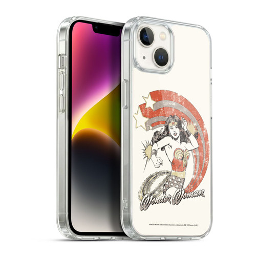 Wonder Woman DC Comics Vintage Art Distressed Look Soft Gel Case for Apple iPhone 14 Plus & MagSafe
