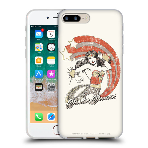 Wonder Woman DC Comics Vintage Art Distressed Look Soft Gel Case for Apple iPhone 7 Plus / iPhone 8 Plus