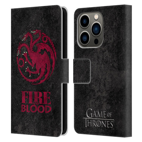 HBO Game of Thrones Dark Distressed Look Sigils Targaryen Leather Book Wallet Case Cover For Apple iPhone 14 Pro