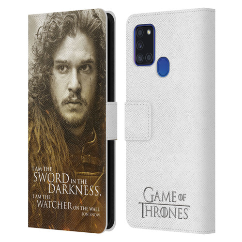 HBO Game of Thrones Character Portraits Jon Snow Leather Book Wallet Case Cover For Samsung Galaxy A21s (2020)