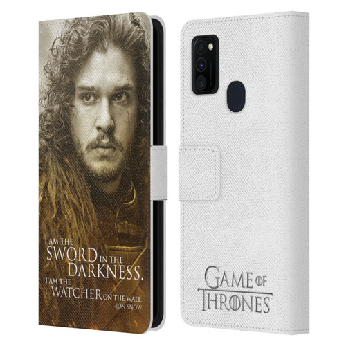 HBO Game of Thrones Character Portraits Jon Snow Leather Book Wallet Case Cover For Samsung Galaxy M30s (2019)/M21 (2020)