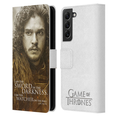 HBO Game of Thrones Character Portraits Jon Snow Leather Book Wallet Case Cover For Samsung Galaxy S22+ 5G