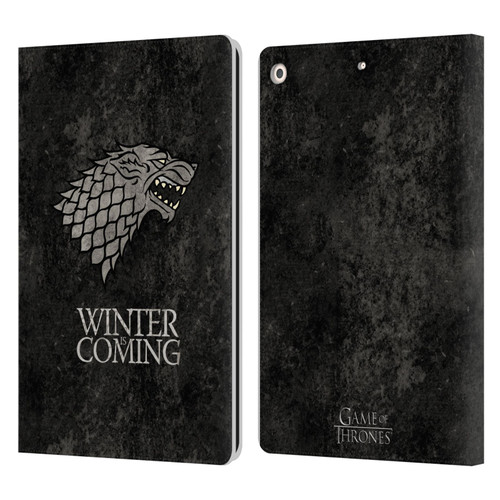 HBO Game of Thrones Dark Distressed Look Sigils Stark Leather Book Wallet Case Cover For Apple iPad 10.2 2019/2020/2021