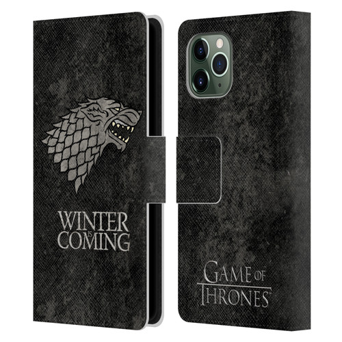 HBO Game of Thrones Dark Distressed Look Sigils Stark Leather Book Wallet Case Cover For Apple iPhone 11 Pro