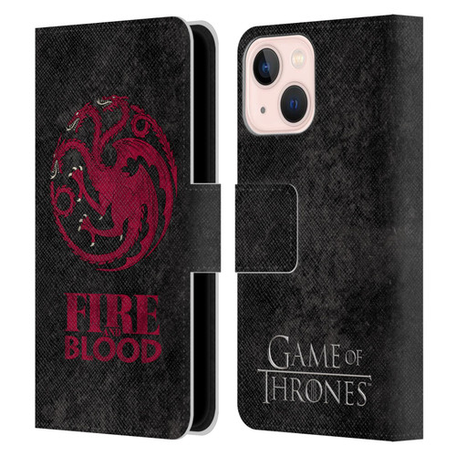 HBO Game of Thrones Dark Distressed Look Sigils Targaryen Leather Book Wallet Case Cover For Apple iPhone 13 Mini