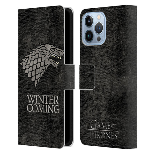 HBO Game of Thrones Dark Distressed Look Sigils Stark Leather Book Wallet Case Cover For Apple iPhone 13 Pro Max