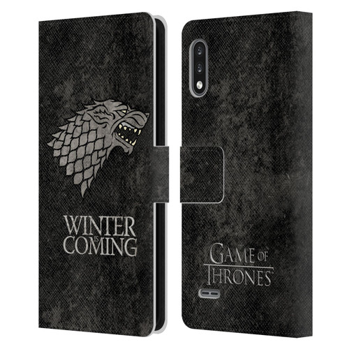 HBO Game of Thrones Dark Distressed Look Sigils Stark Leather Book Wallet Case Cover For LG K22