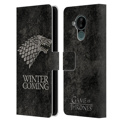 HBO Game of Thrones Dark Distressed Look Sigils Stark Leather Book Wallet Case Cover For Nokia C30