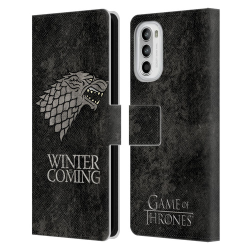 HBO Game of Thrones Dark Distressed Look Sigils Stark Leather Book Wallet Case Cover For Motorola Moto G52