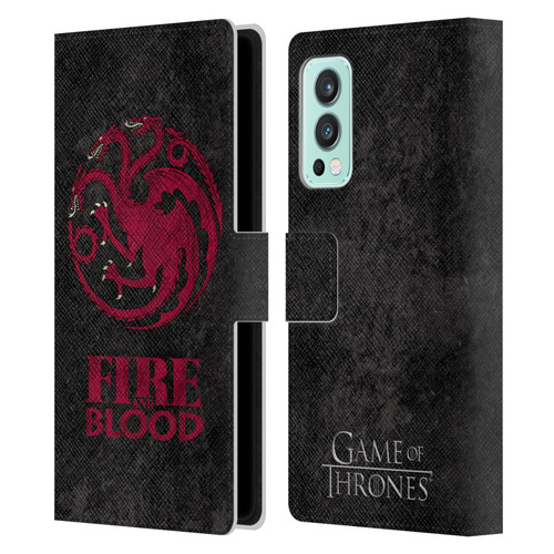 HBO Game of Thrones Dark Distressed Look Sigils Targaryen Leather Book Wallet Case Cover For OnePlus Nord 2 5G