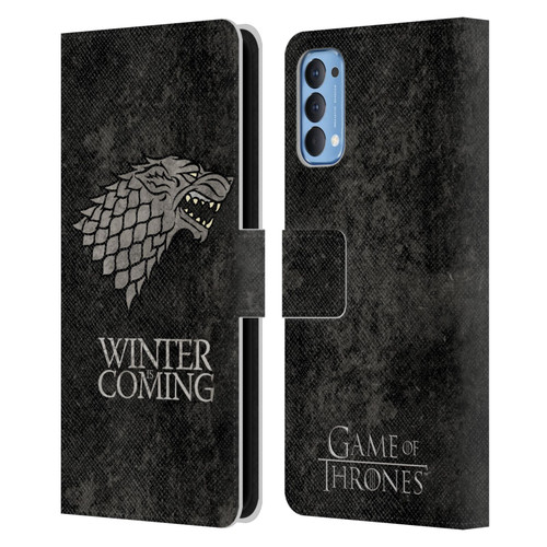 HBO Game of Thrones Dark Distressed Look Sigils Stark Leather Book Wallet Case Cover For OPPO Reno 4 5G