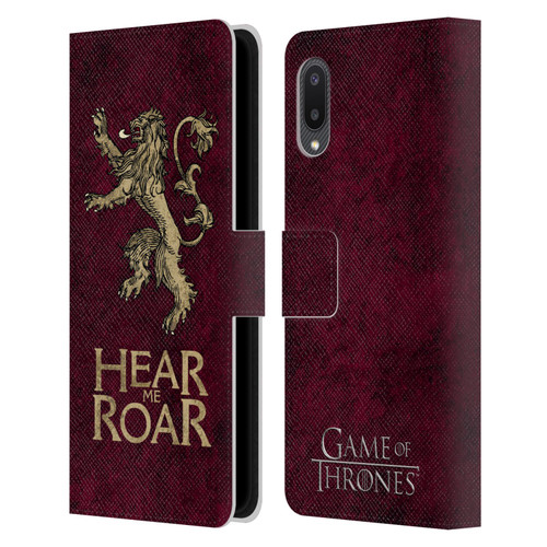 HBO Game of Thrones Dark Distressed Look Sigils Lannister Leather Book Wallet Case Cover For Samsung Galaxy A02/M02 (2021)