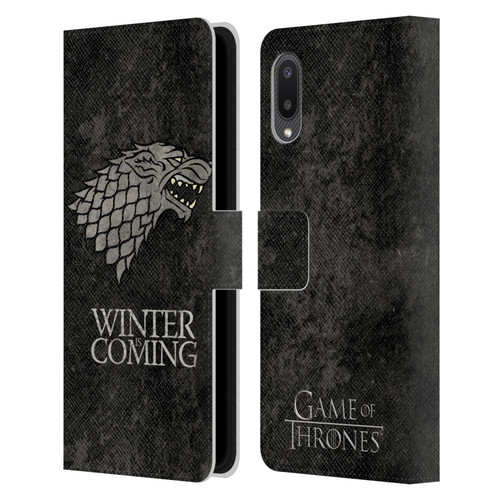 HBO Game of Thrones Dark Distressed Look Sigils Stark Leather Book Wallet Case Cover For Samsung Galaxy A02/M02 (2021)