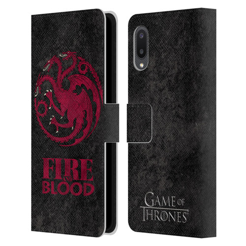 HBO Game of Thrones Dark Distressed Look Sigils Targaryen Leather Book Wallet Case Cover For Samsung Galaxy A02/M02 (2021)