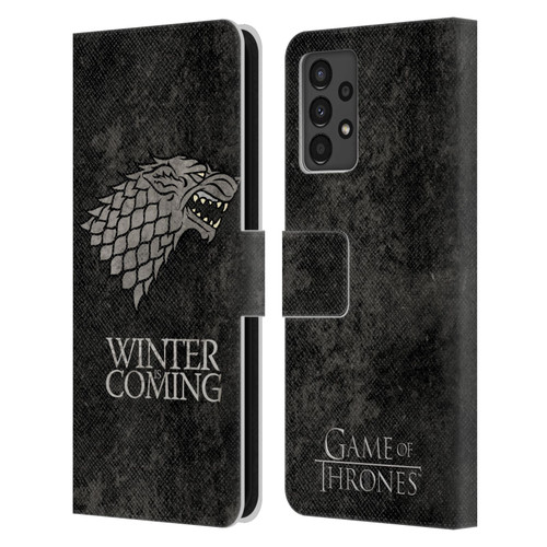 HBO Game of Thrones Dark Distressed Look Sigils Stark Leather Book Wallet Case Cover For Samsung Galaxy A13 (2022)