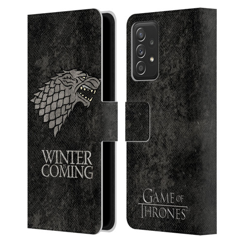 HBO Game of Thrones Dark Distressed Look Sigils Stark Leather Book Wallet Case Cover For Samsung Galaxy A52 / A52s / 5G (2021)