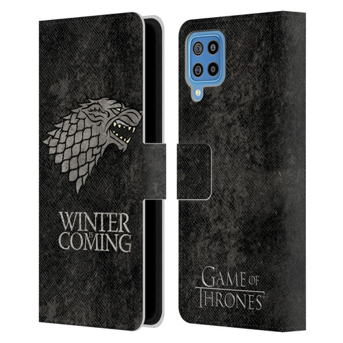 HBO Game of Thrones Dark Distressed Look Sigils Stark Leather Book Wallet Case Cover For Samsung Galaxy F22 (2021)