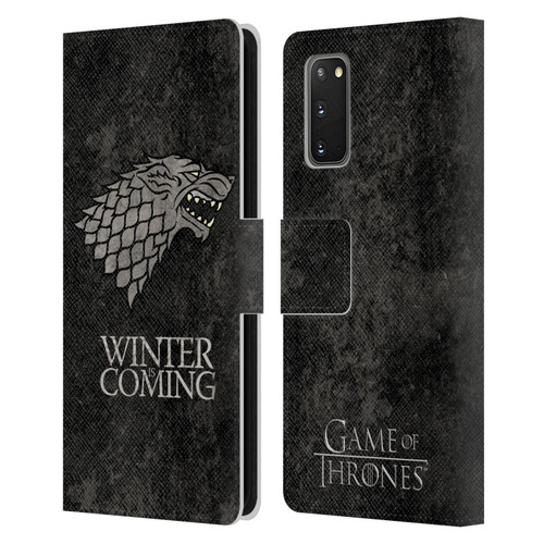 HBO Game of Thrones Dark Distressed Look Sigils Stark Leather Book Wallet Case Cover For Samsung Galaxy S20 / S20 5G