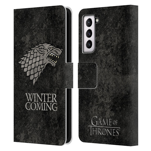 HBO Game of Thrones Dark Distressed Look Sigils Stark Leather Book Wallet Case Cover For Samsung Galaxy S21 5G