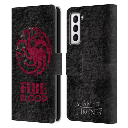 HBO Game of Thrones Dark Distressed Look Sigils Targaryen Leather Book Wallet Case Cover For Samsung Galaxy S21 5G