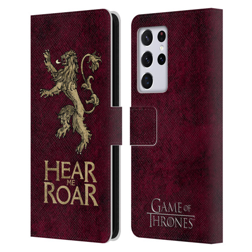 HBO Game of Thrones Dark Distressed Look Sigils Lannister Leather Book Wallet Case Cover For Samsung Galaxy S21 Ultra 5G