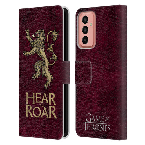 HBO Game of Thrones Dark Distressed Look Sigils Lannister Leather Book Wallet Case Cover For Samsung Galaxy M13 (2022)