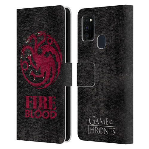 HBO Game of Thrones Dark Distressed Look Sigils Targaryen Leather Book Wallet Case Cover For Samsung Galaxy M30s (2019)/M21 (2020)
